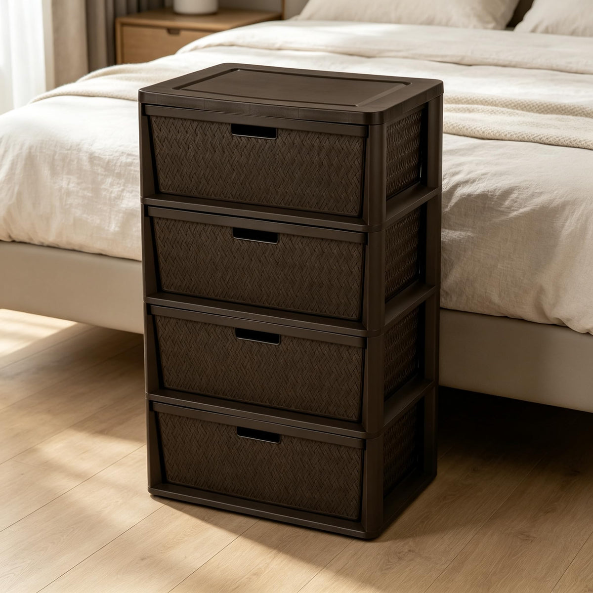 Brown 4-Drawer Storage Tower with Bins P566926