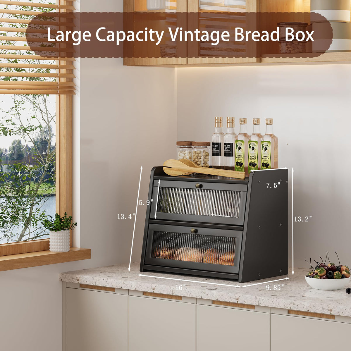 Large Bamboo Bread Box with Window L627