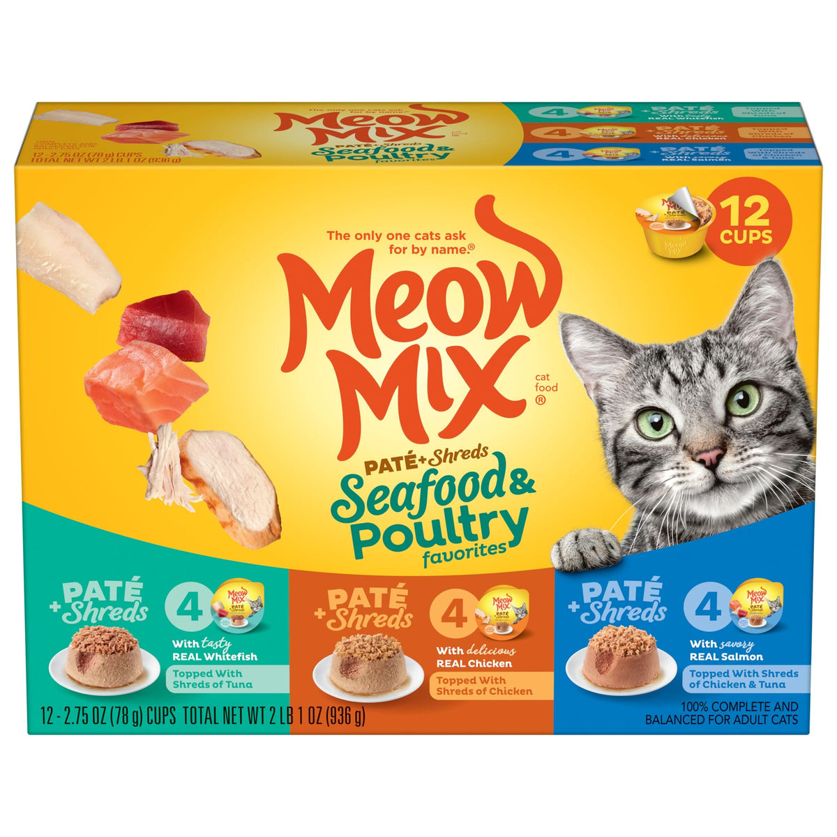 Dry Cat Food 6.3 Pound Bag + Wet Cat Food Variety Pack 2.75 Ounce Cups M552478