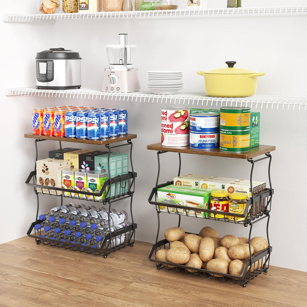 3 Tier Countertop Fruit Basket Bread Bowl with 2 Banana Hangers J634