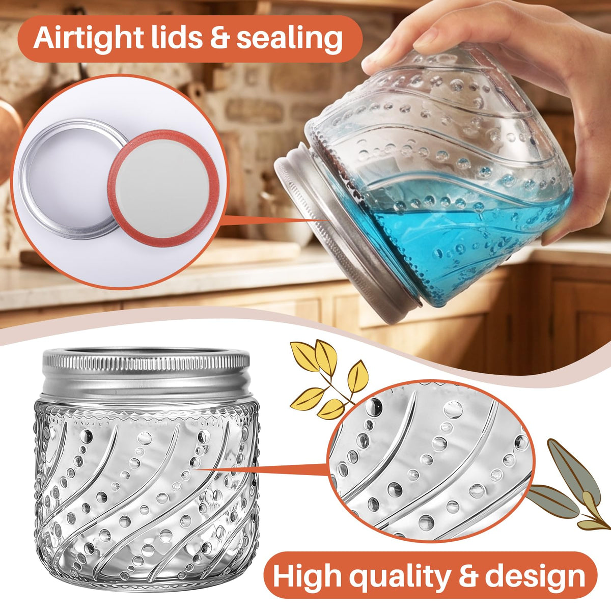 16oz Wide Mouth Mason Jars with Lids and Bands, 8 Pack G689