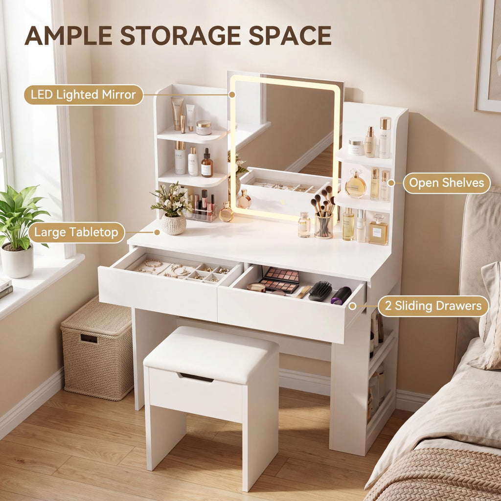 White Vanity Desk Set with LED Mirror G665848