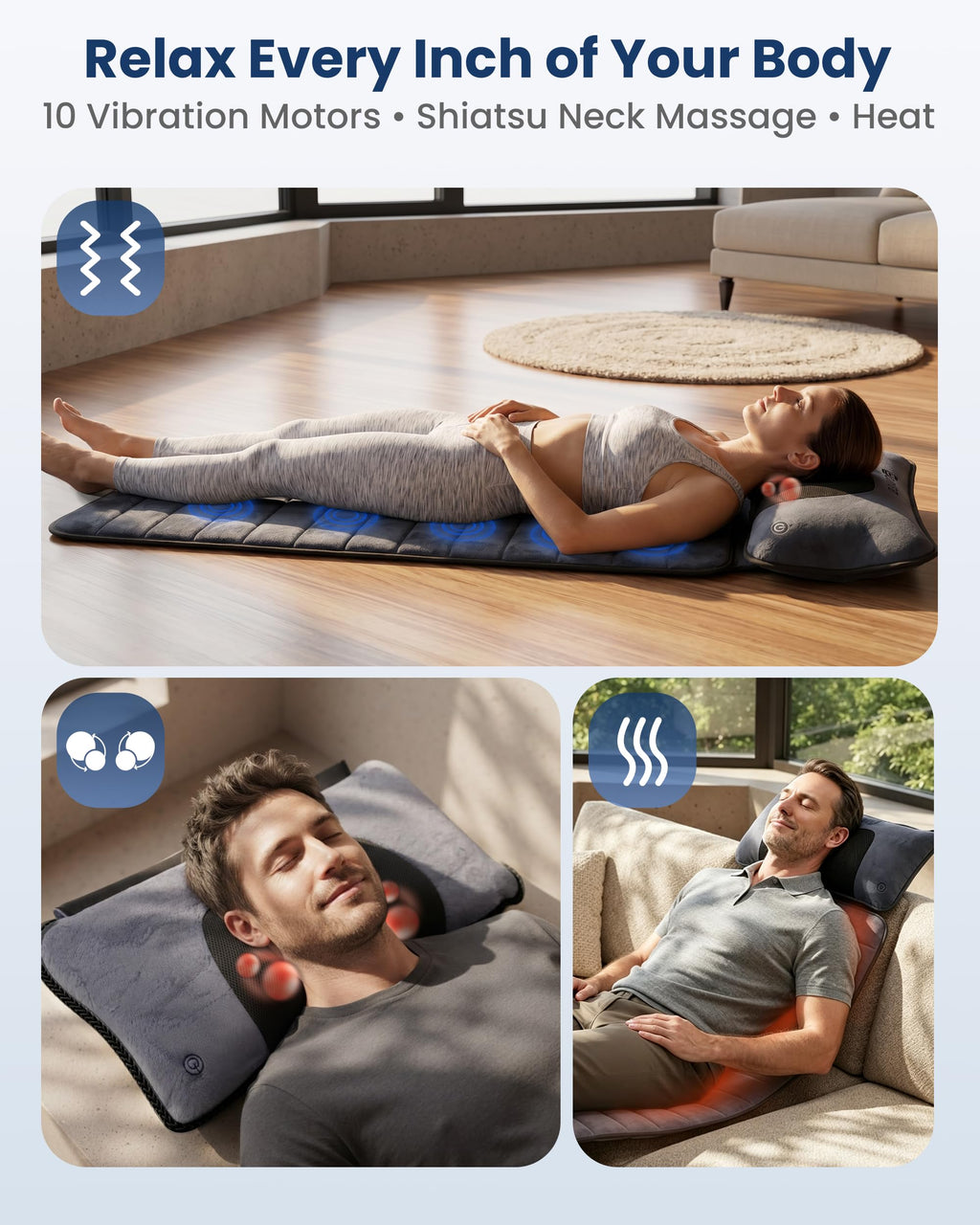 Full Body Massage Mat with Detachable Shiatsu Neck Pillow M2350