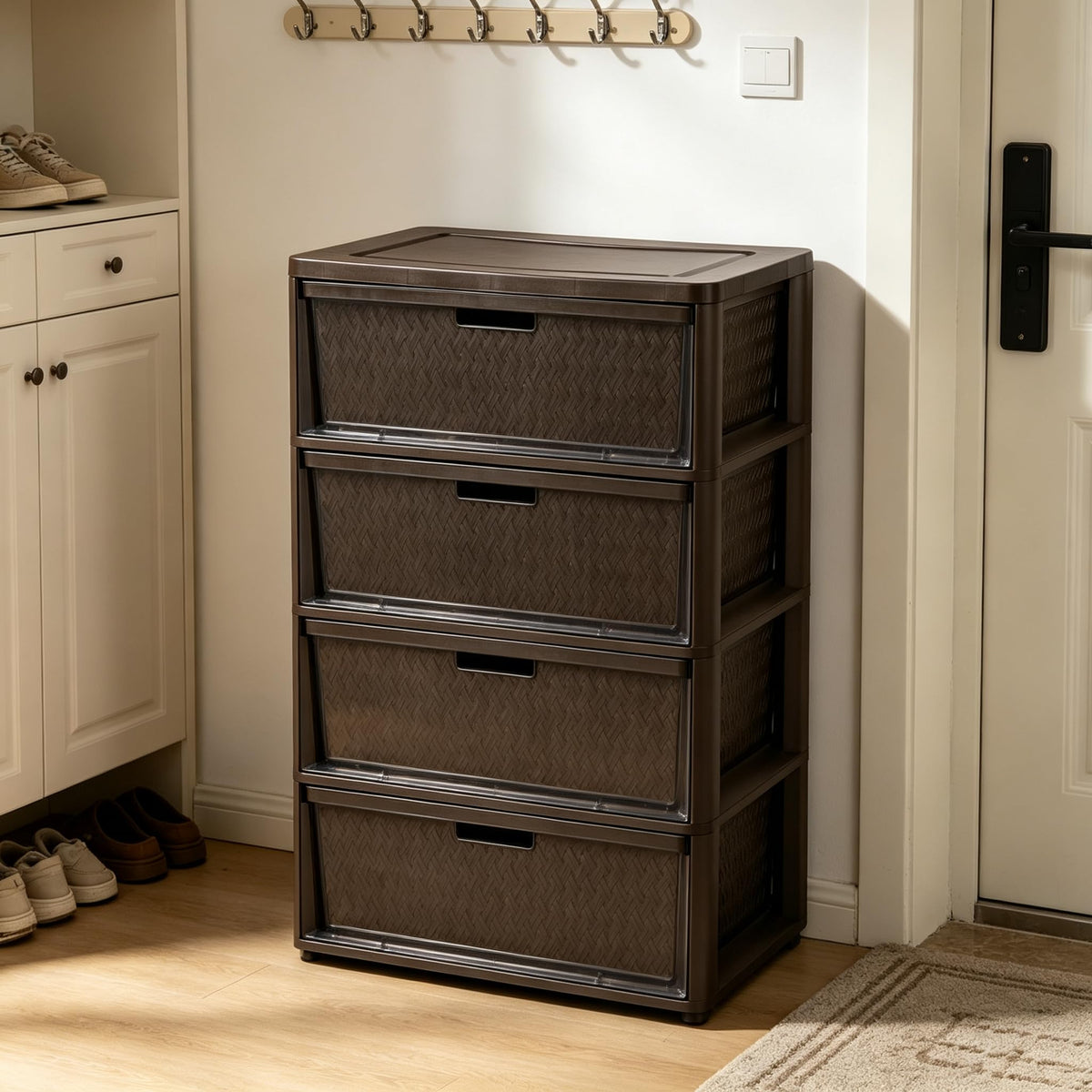 Brown 4-Drawer Storage Tower with Bins P566926
