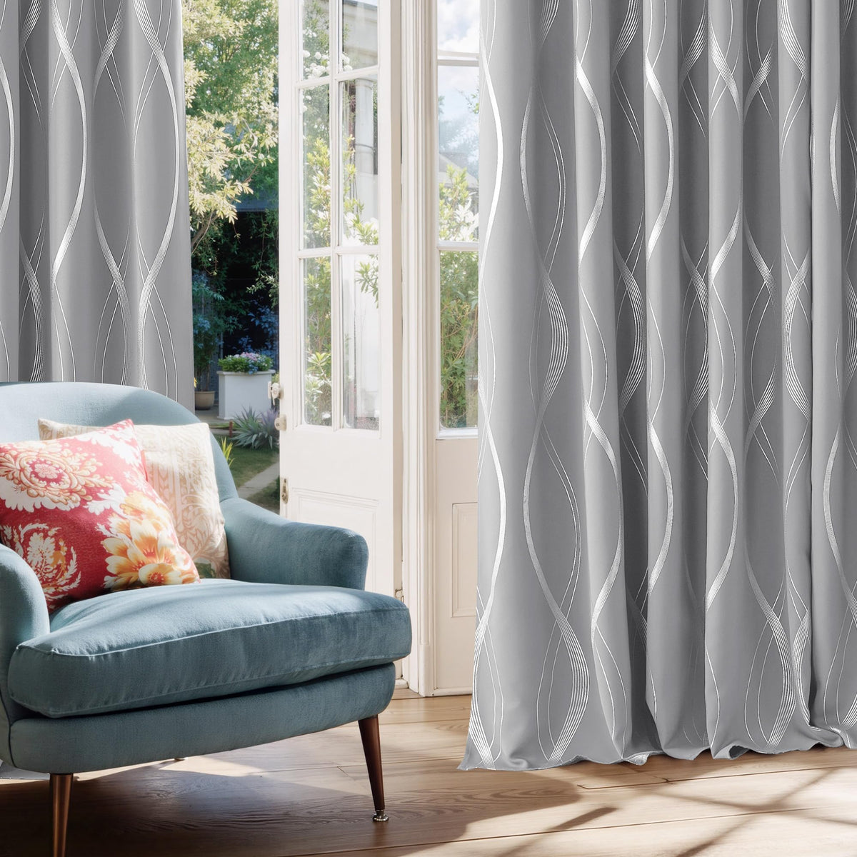 Silver Grey Pattern Curtains 52 x 84 Inch G7762