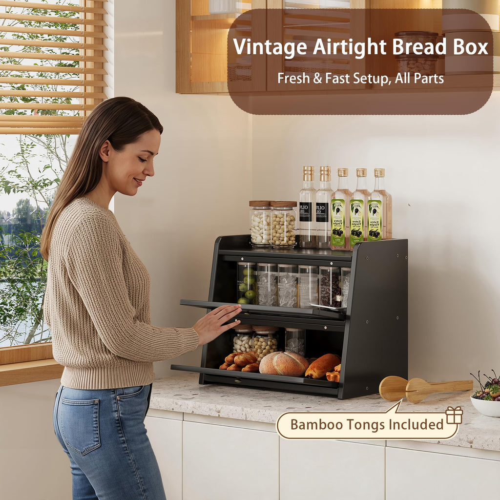 Large Bamboo Bread Box with Window L627
