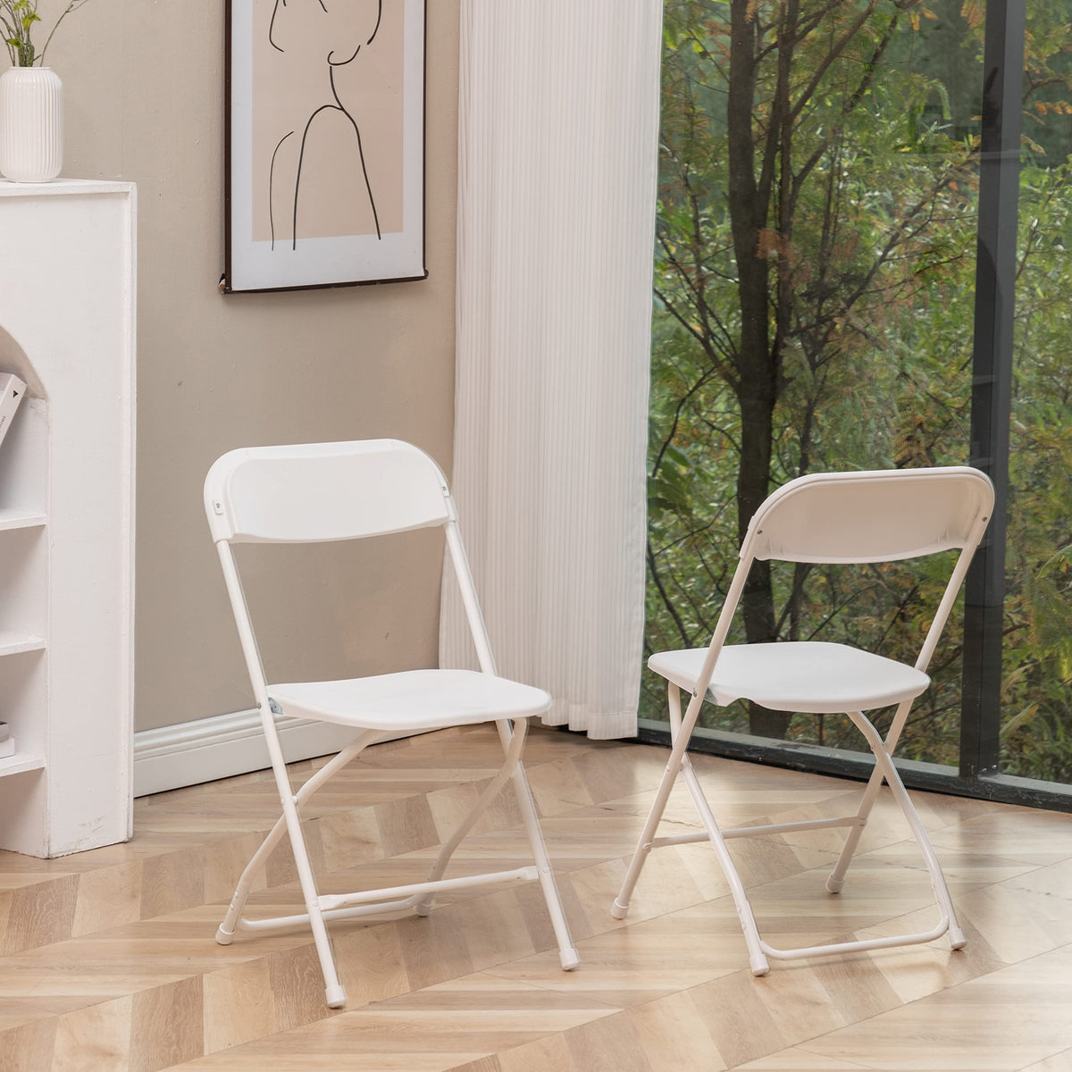 White Plastic Folding Chairs Set of 10 Steel Frame G806440