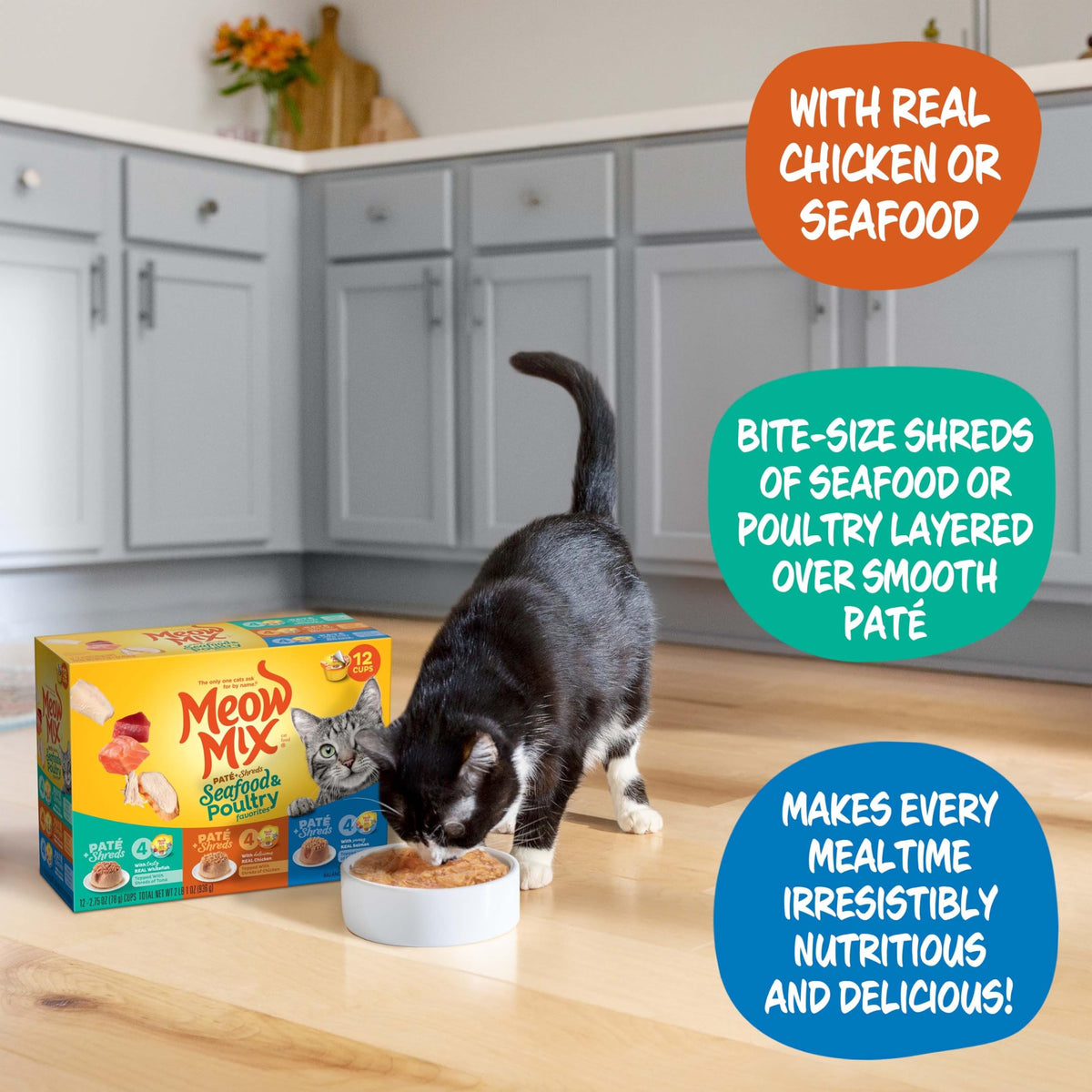 Dry Cat Food 6.3 Pound Bag + Wet Cat Food Variety Pack 2.75 Ounce Cups M552478