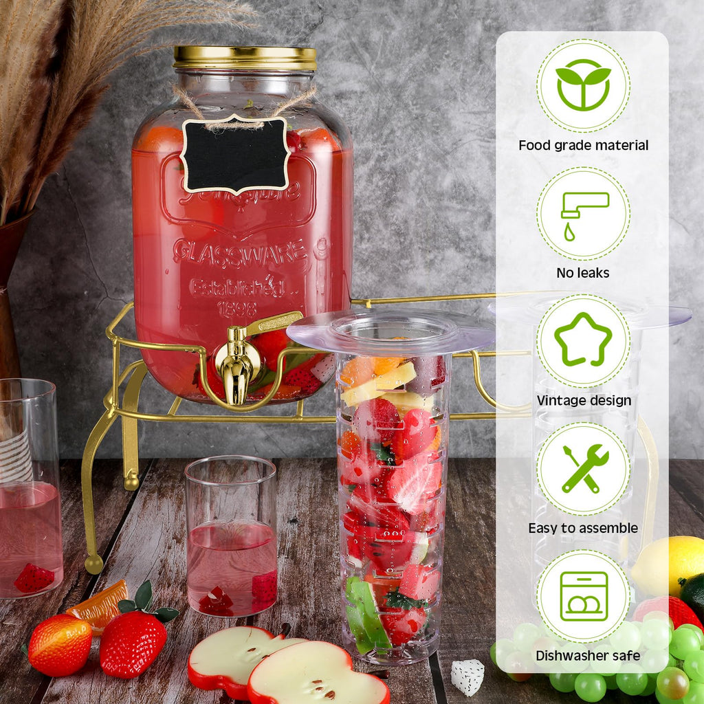 2 Pcs 2 Gallon Glass Drink Dispenser with Stand N942454