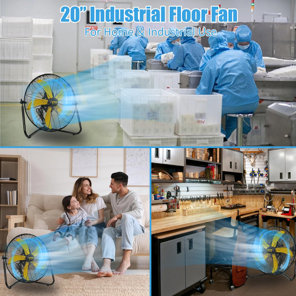 2 Pcs 20-inch 5300 CFM High Velocity Metal Floor Fan C6507