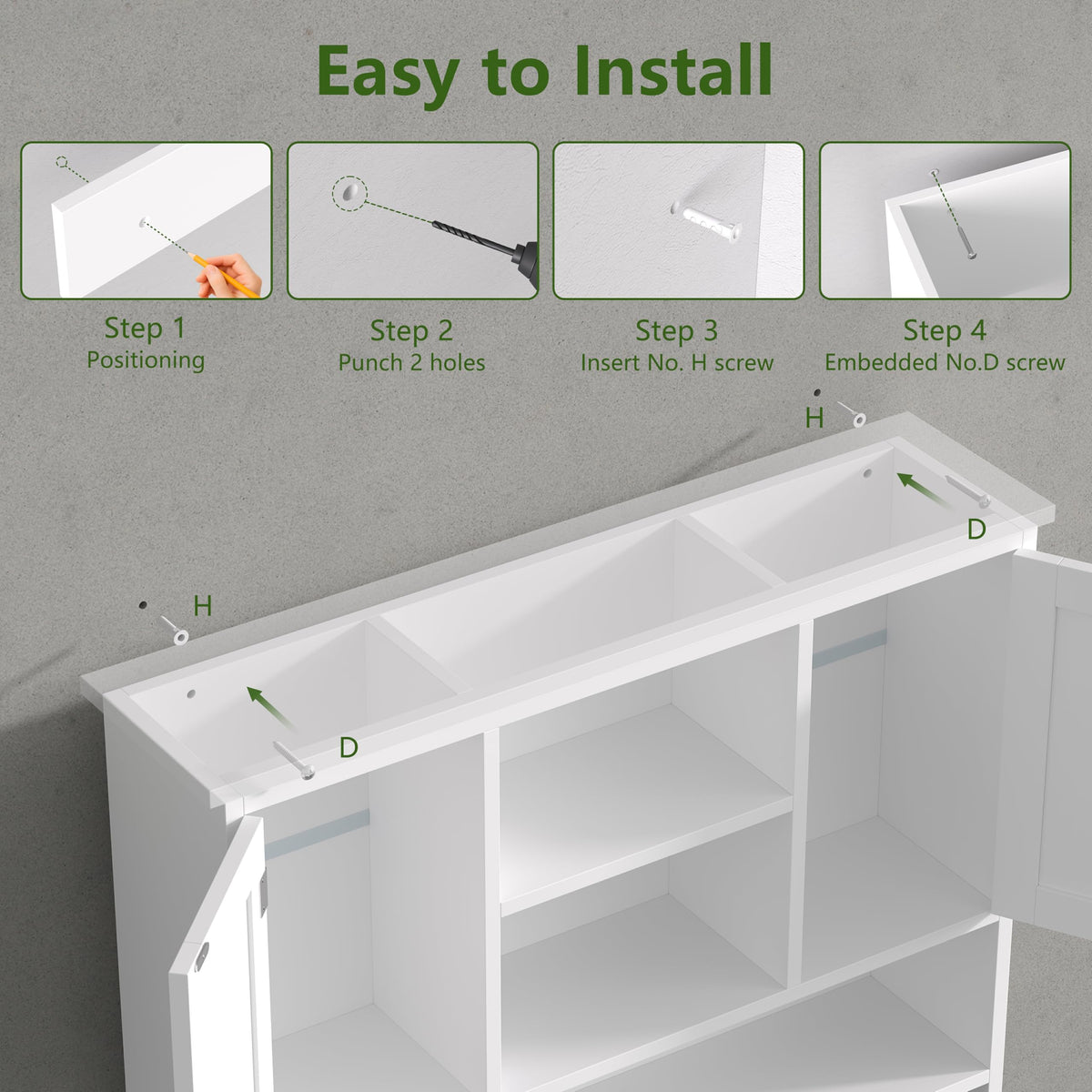 31.5"W 3-Tier Wall Mounted Bathroom Cabinet with Hooks B36046