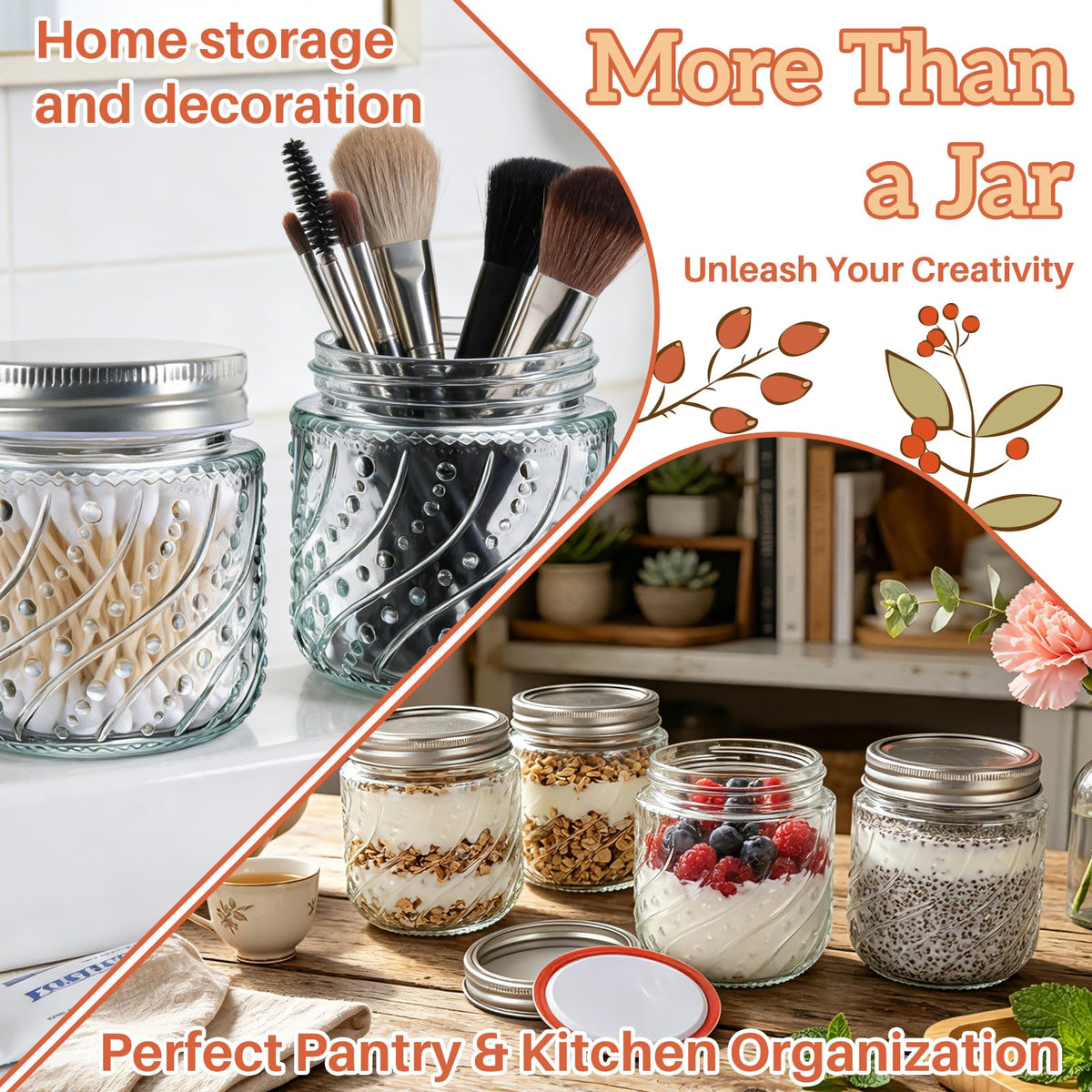 16oz Wide Mouth Mason Jars with Lids and Bands, 8 Pack G689