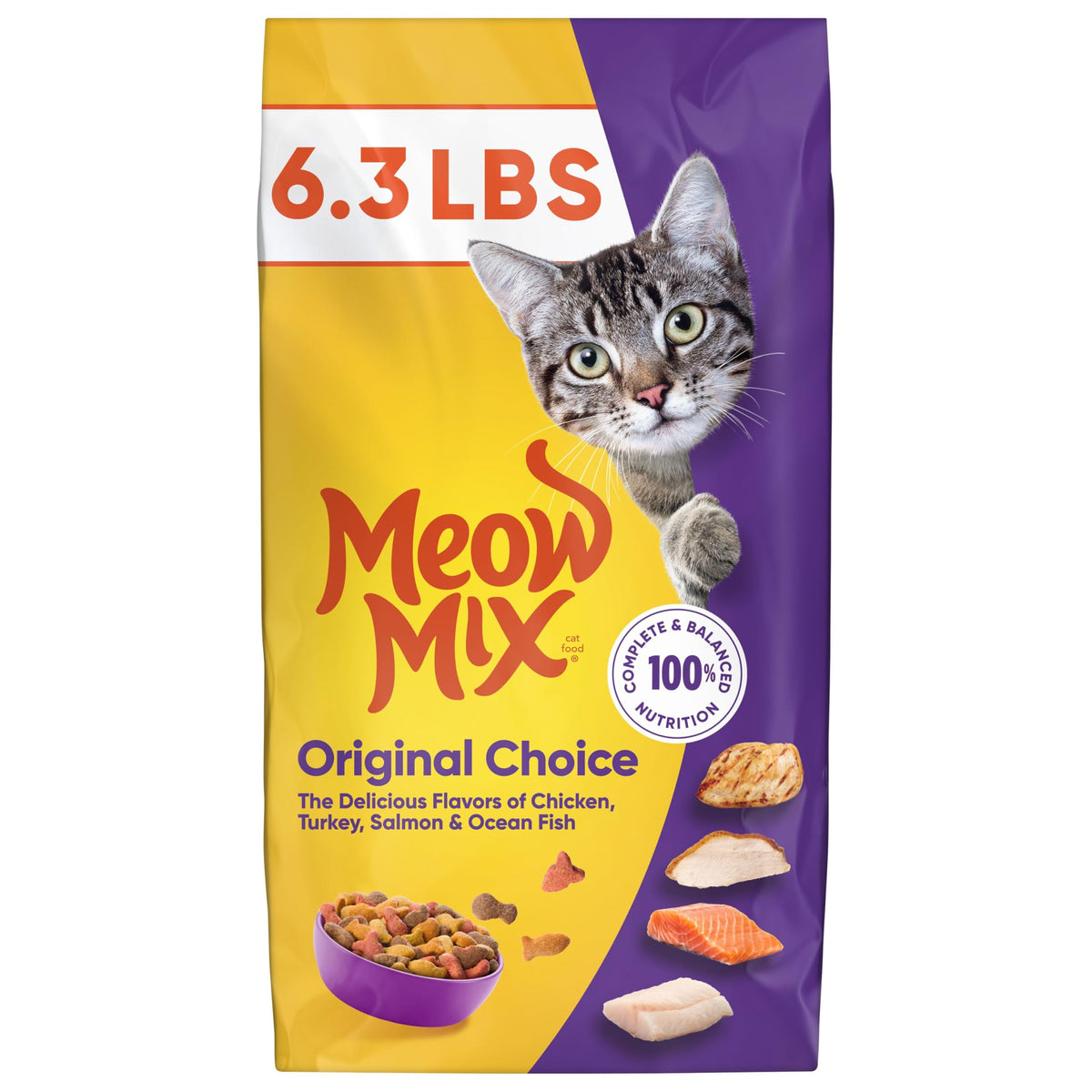 Dry Cat Food 6.3 Pound Bag + Wet Cat Food Variety Pack 2.75 Ounce Cups M552478
