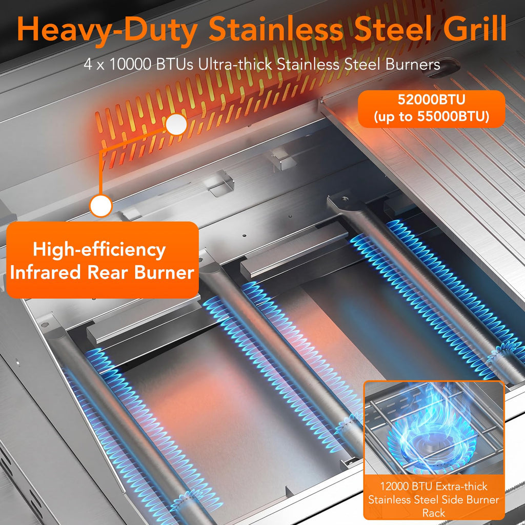 Heavy-duty SUS304 Stainless Steel 6-Burner Propane Gas Grill H204881