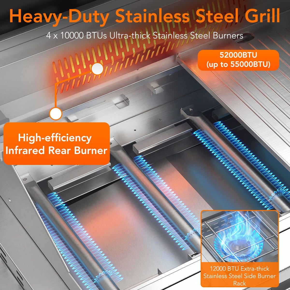 Heavy-duty SUS304 Stainless Steel 6-Burner Propane Gas Grill H204881