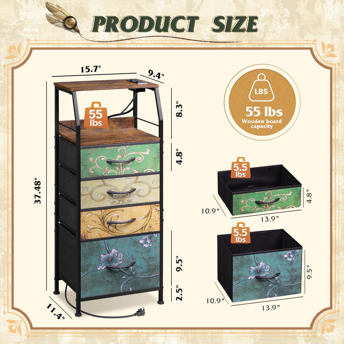 4 Drawer Dresser with Charging Station and Led Light K1067
