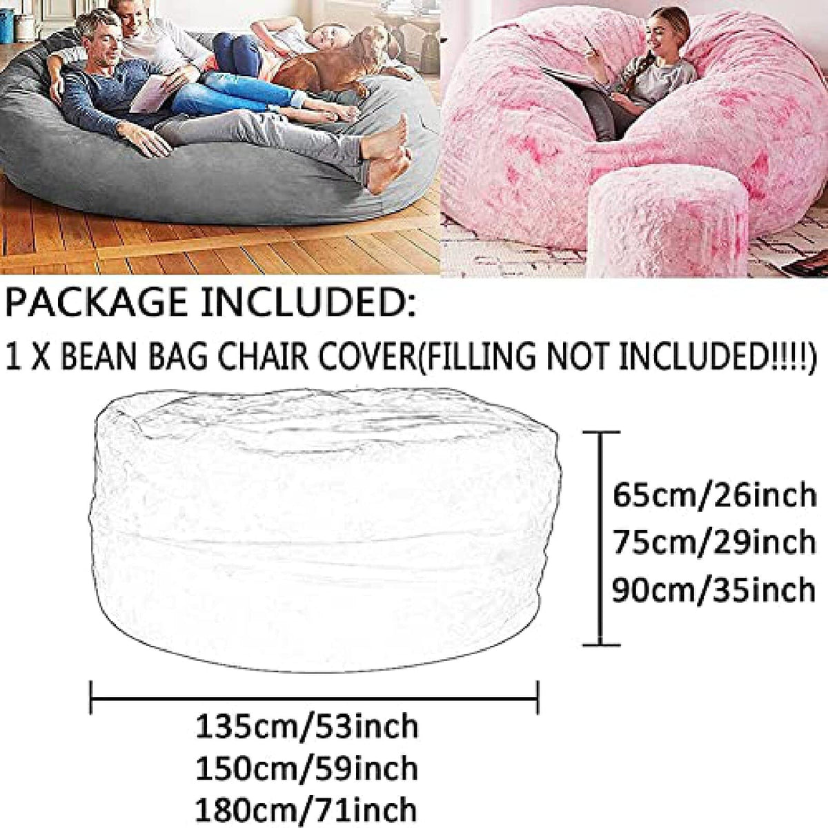 Yellow 6FT Bean Bag Chair Cover D421506