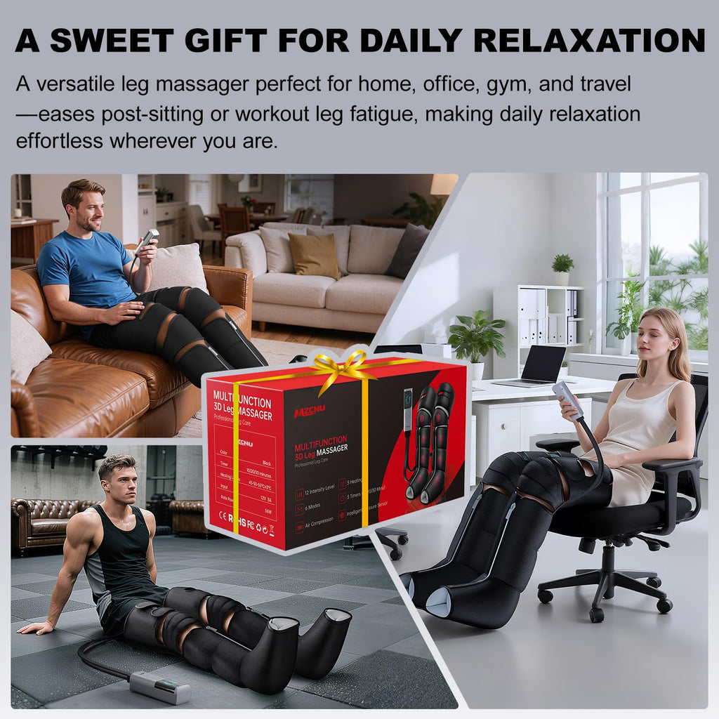 Black Leg Compression Massager with Heated Knee S4669