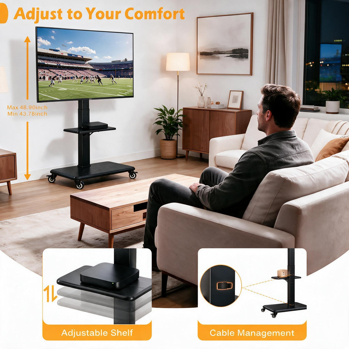 Rolling TV Stand with Wheels for 30-75 Inch TVs Z10459