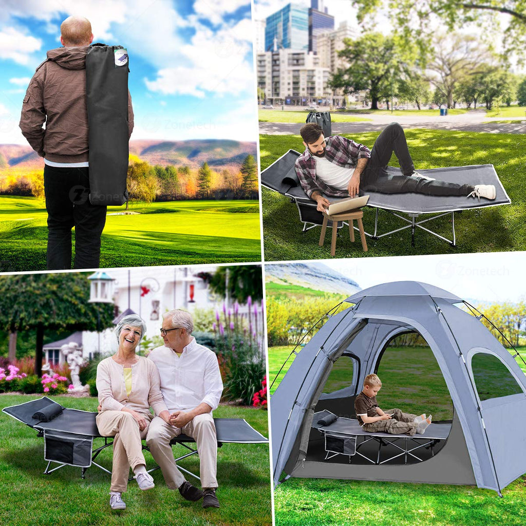 Folding Lightweight Portable Heavy Duty Travel Cot with Large Pocket E567533