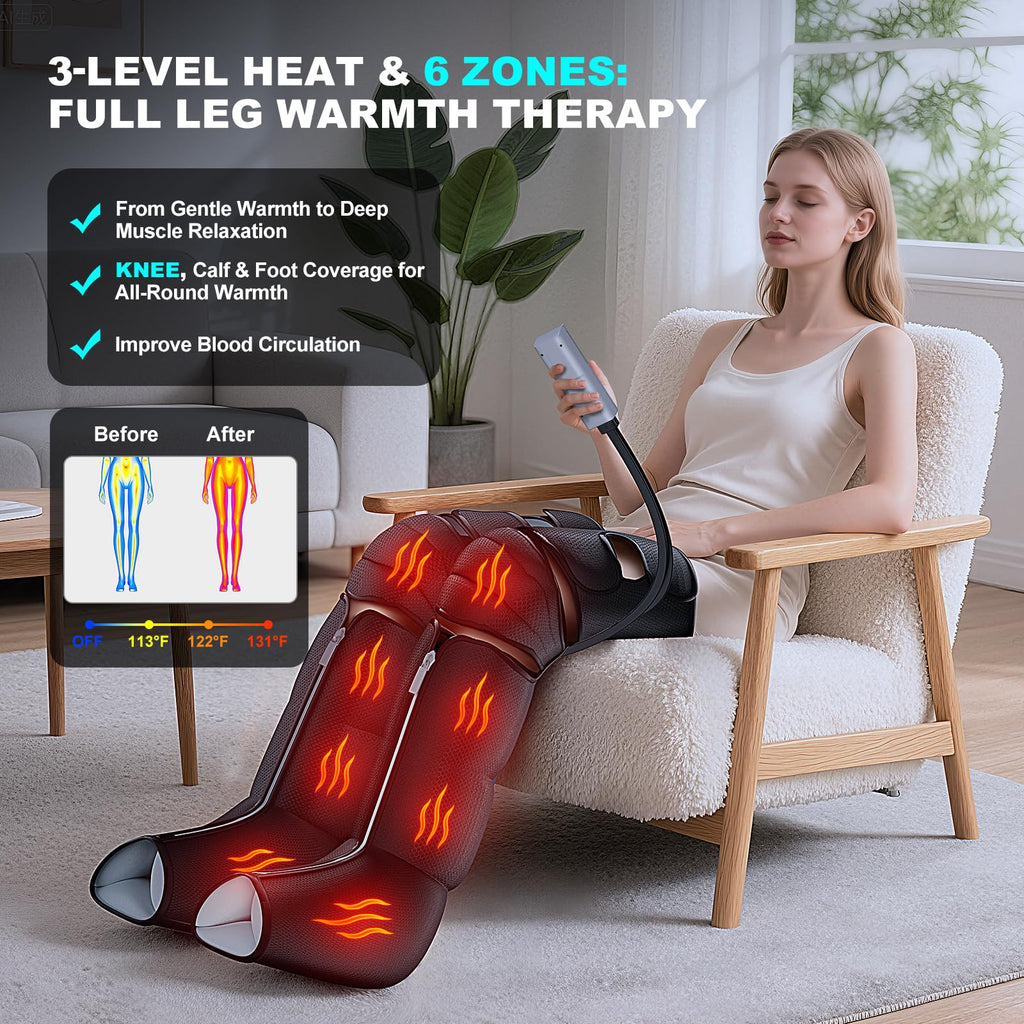 Black Leg Compression Massager with Heated Knee S4669