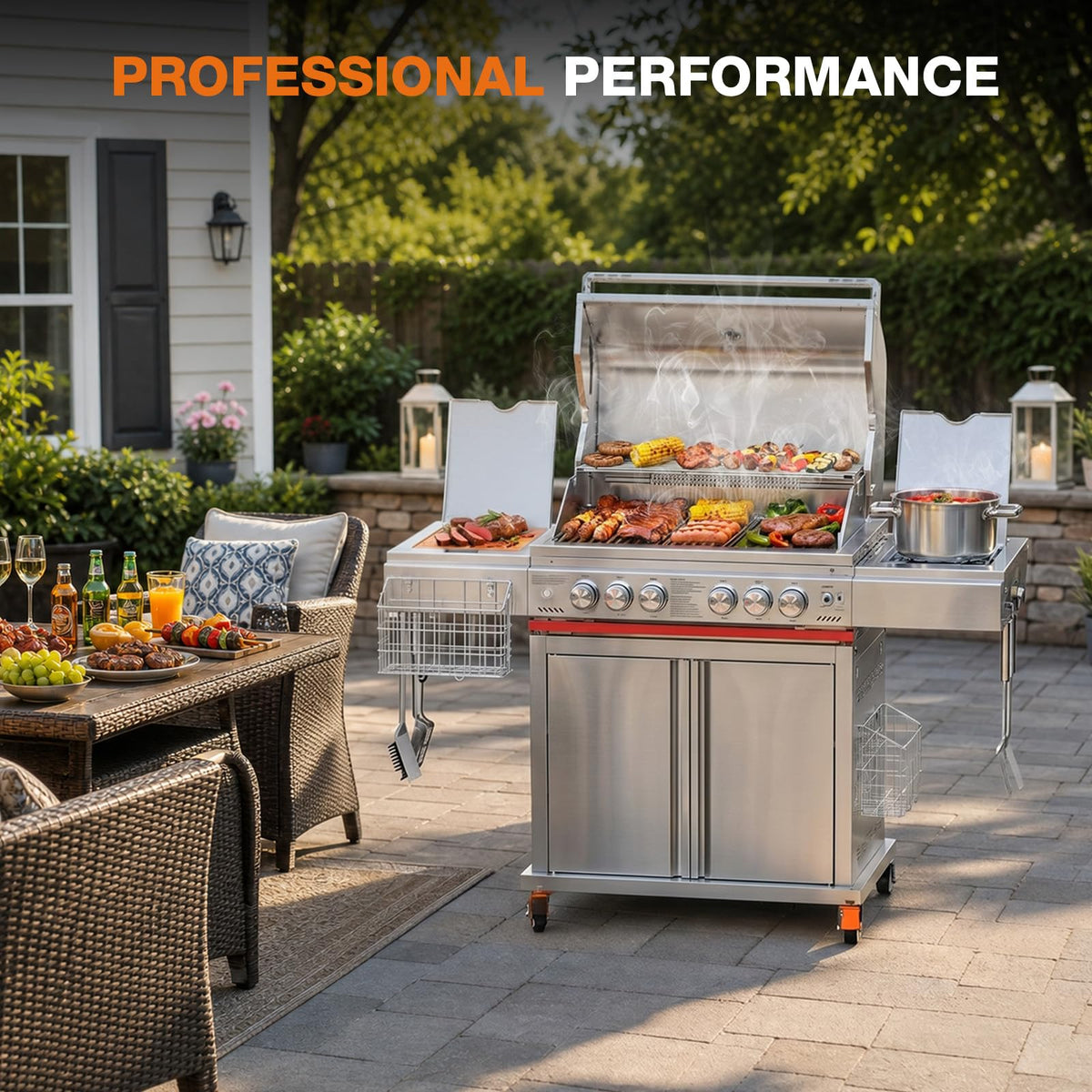 Heavy-duty SUS304 Stainless Steel 6-Burner Propane Gas Grill H204881