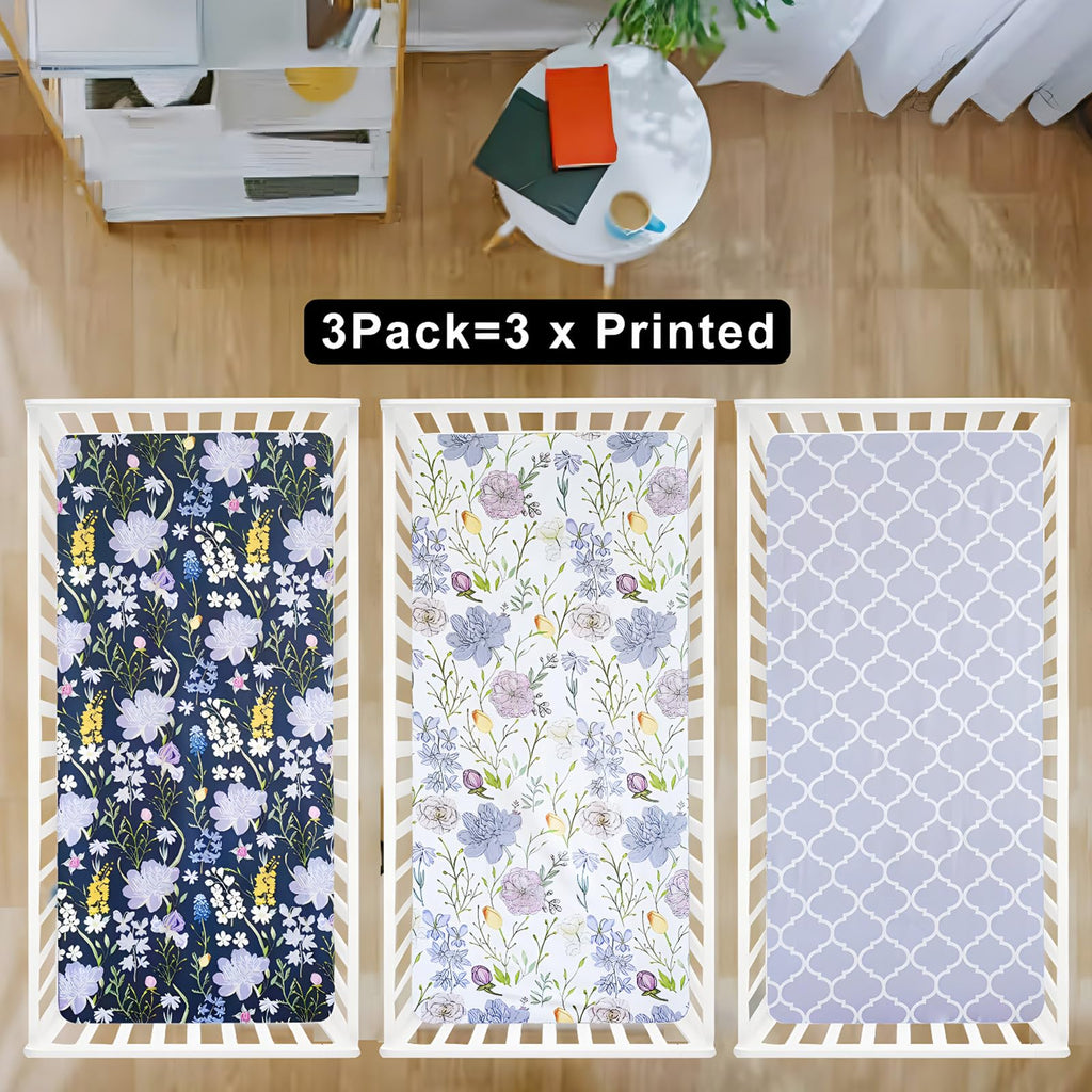 Soft Floral Crib Sheets 3 Pack 28'' X 52'' Fitted Microfiber Violet X24920