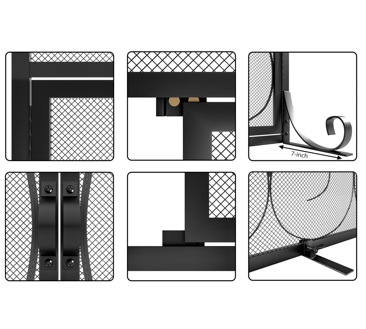 Flat Fireplace Screen with Hinged Doors Wrought Iron Mesh Black S70596
