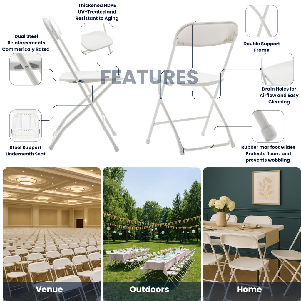 White Plastic Folding Chairs Set of 10 Steel Frame G806440
