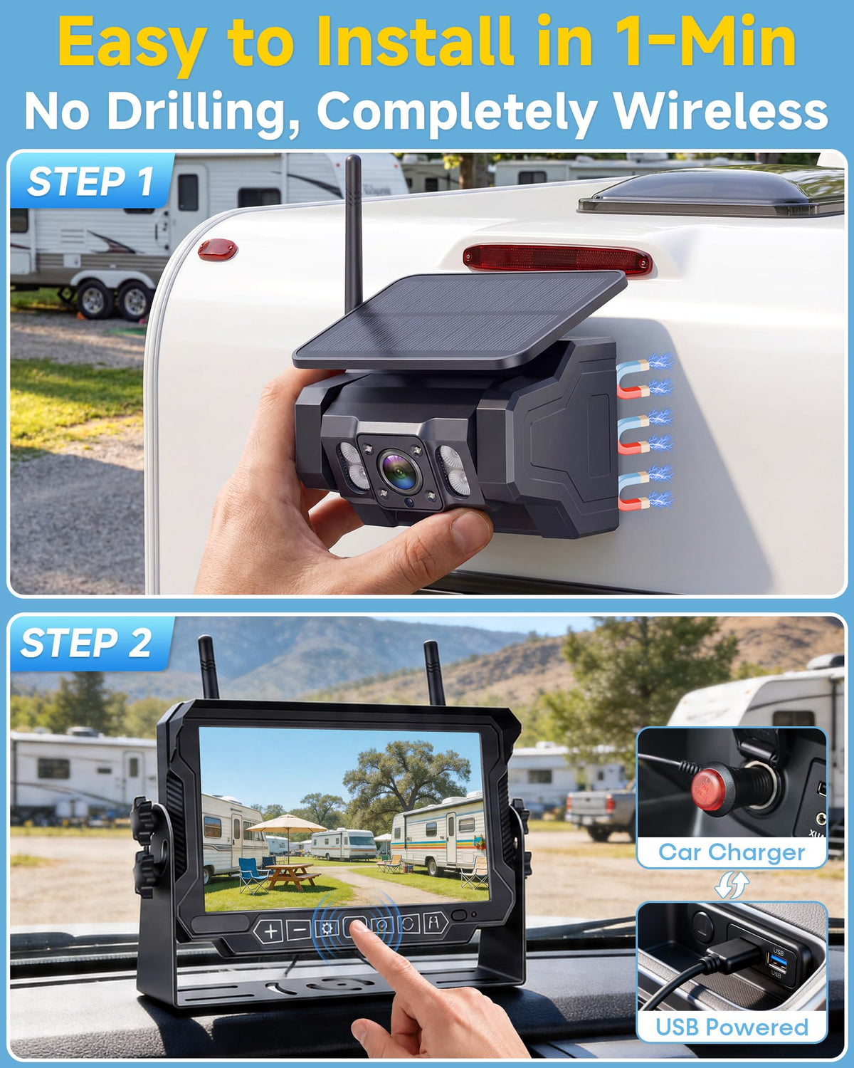1080P Dual Magnetic Wireless Backup Camera 7" Split-Screen G370