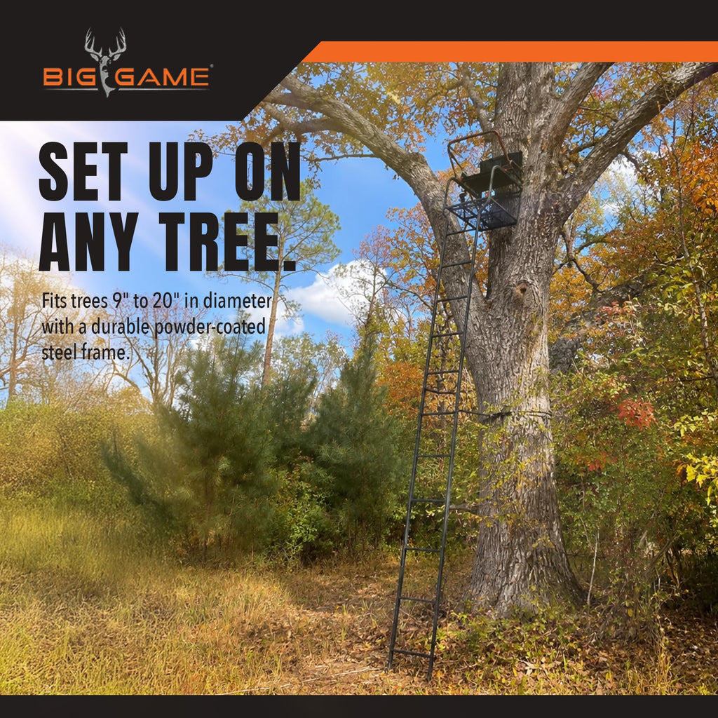 Deer Hunting Ladder Tree Stand with Extra Wide Seat R753830