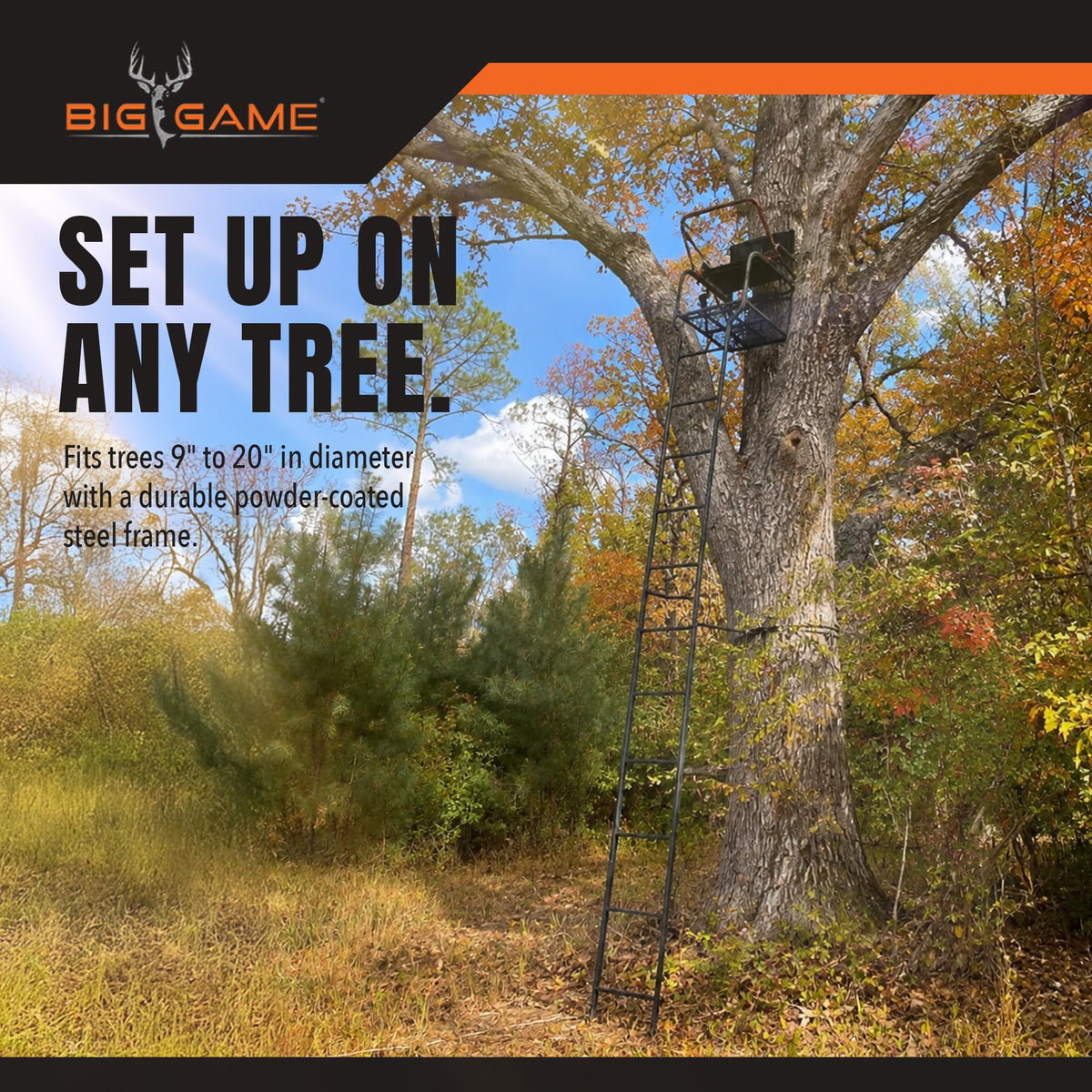 Deer Hunting Ladder Tree Stand with Extra Wide Seat R753830