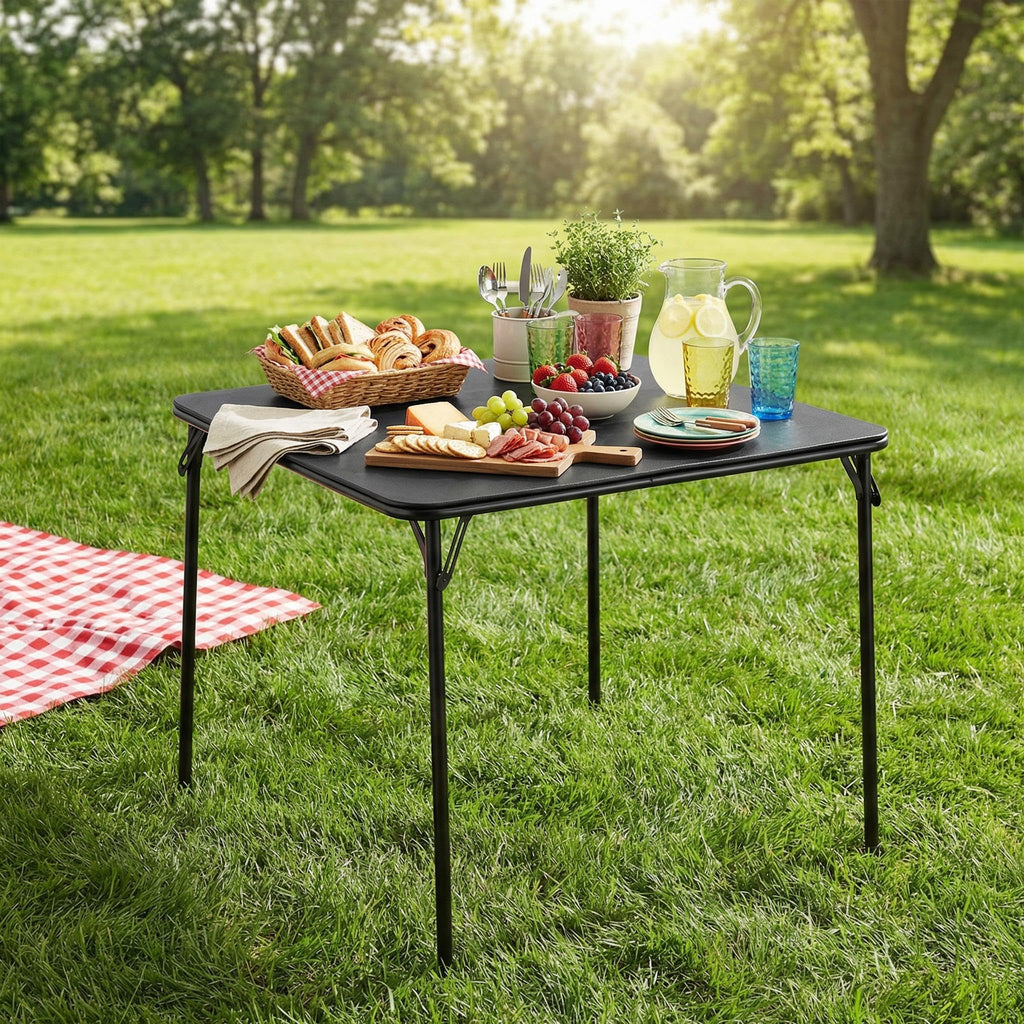 Square Folding Card Table 31.5 Inch PVC Top Metal Frame I704237