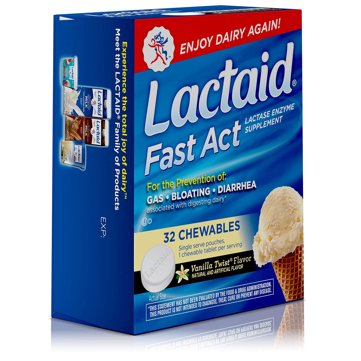Lactose Intolerance Chewables with Lactase Enzymes, Vanilla Twist, 32 Pks of 1-ct K93224